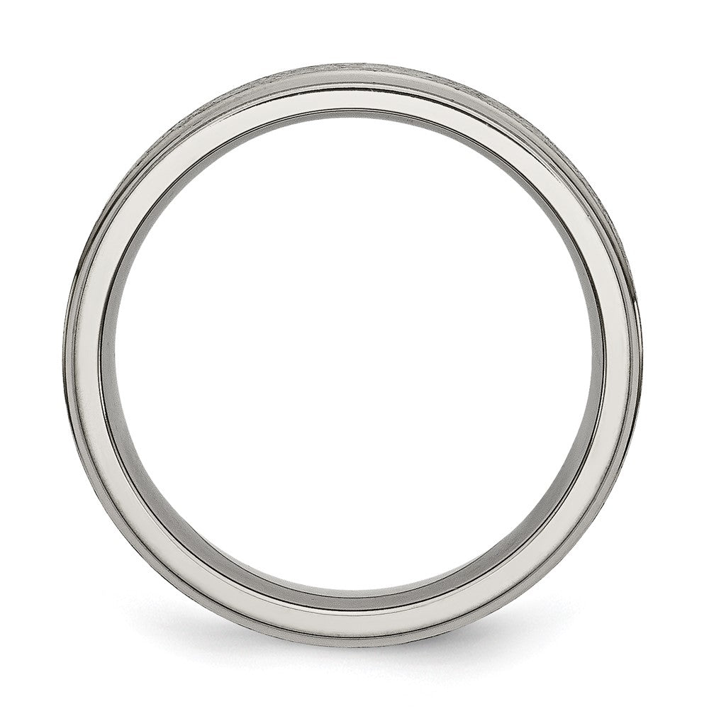 Alternate view of the 6mm Titanium Brushed Flat Ridged Edge Standard Fit Band by The Black Bow Jewelry Co.