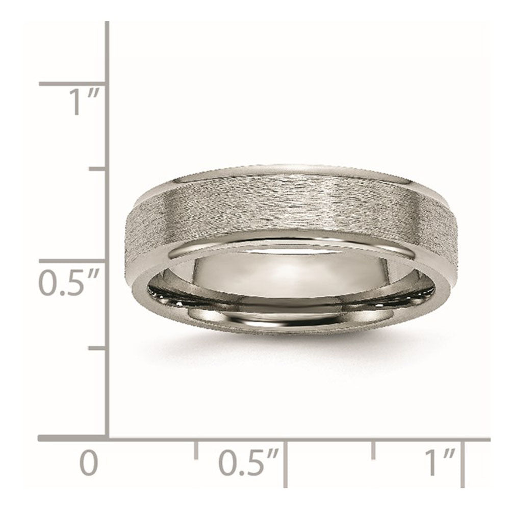 Alternate view of the 6mm Titanium Brushed Flat Ridged Edge Standard Fit Band by The Black Bow Jewelry Co.
