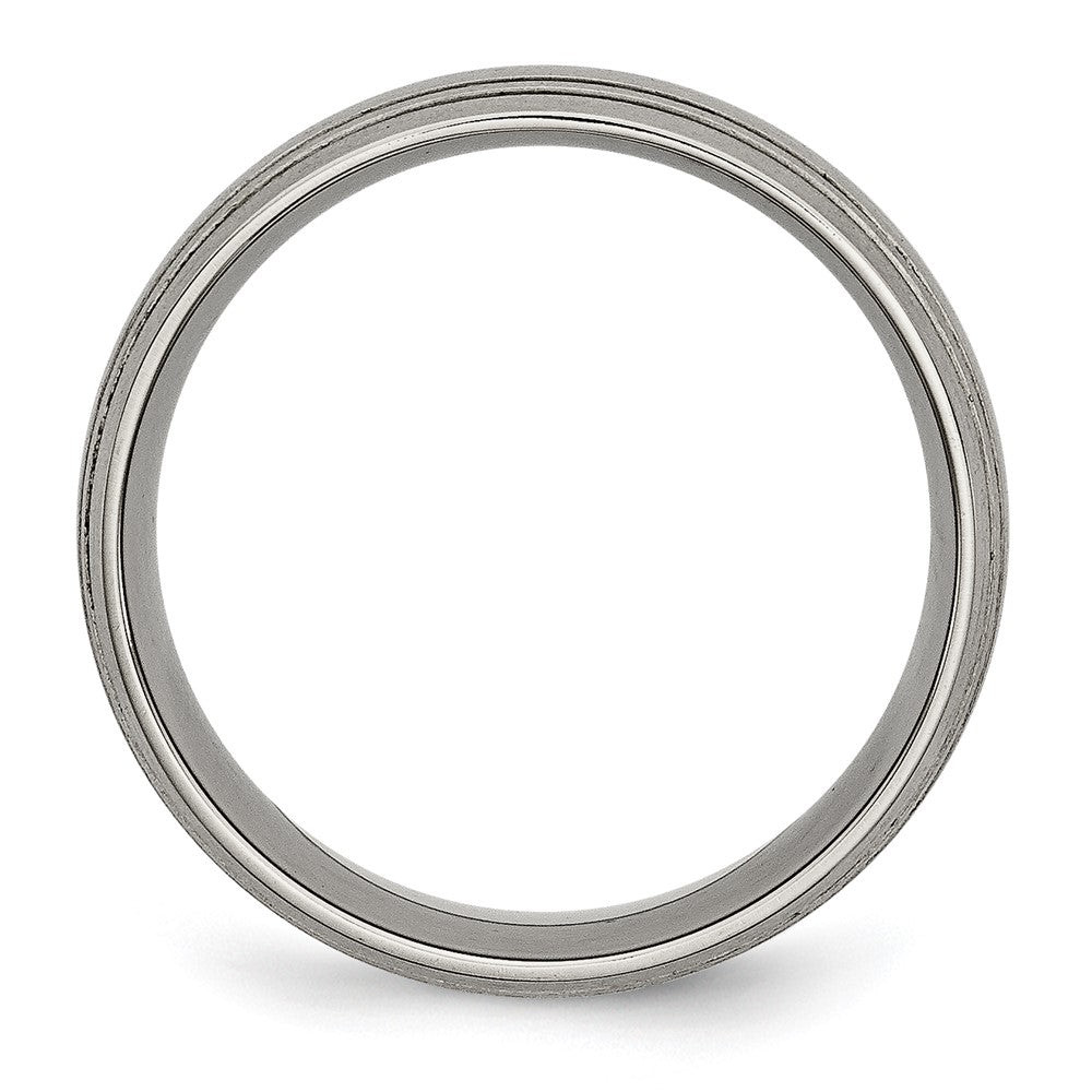Alternate view of the Men's 8mm Titanium Brushed Domed & Grooved Standard Fit Band by The Black Bow Jewelry Co.