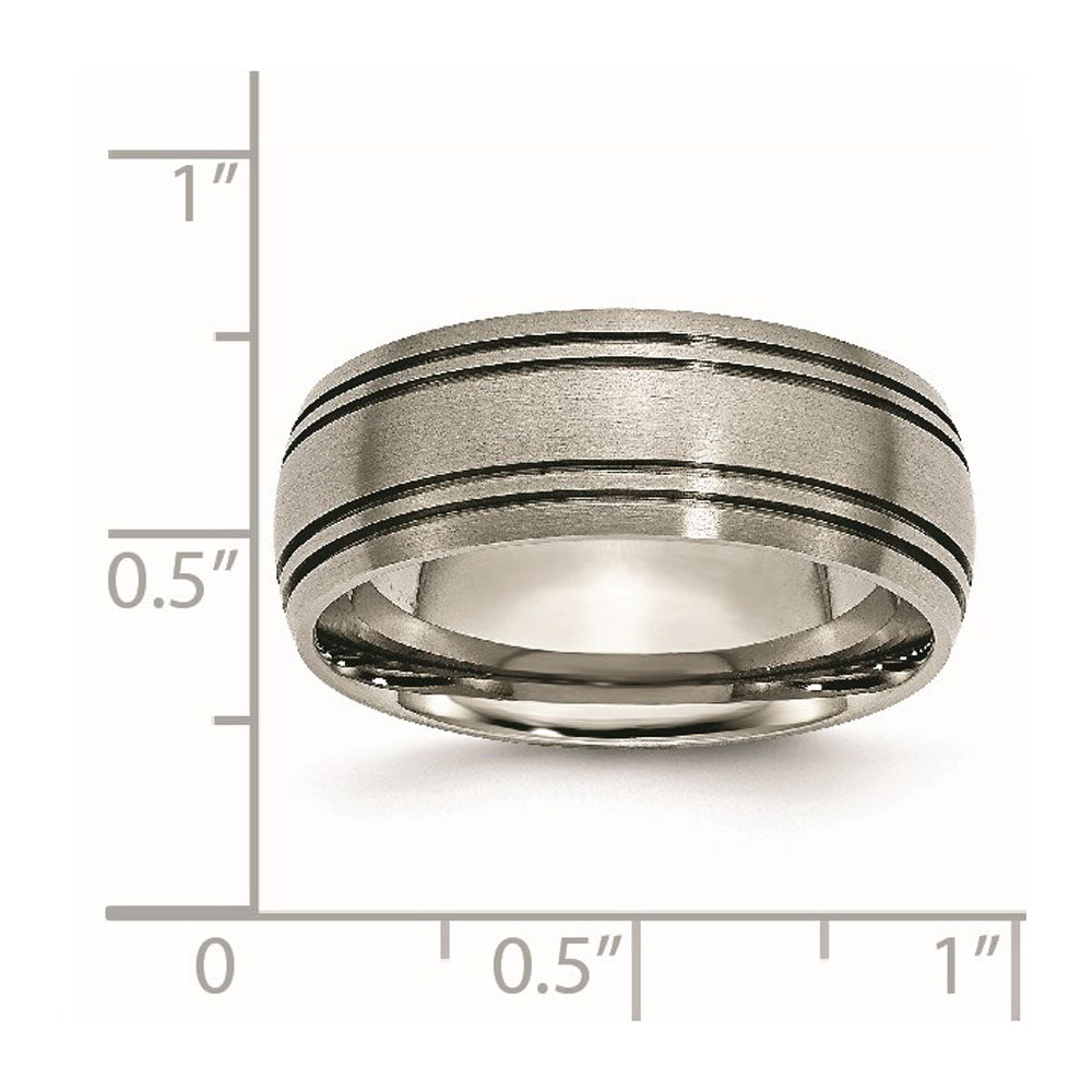 Alternate view of the Men's 8mm Titanium Brushed Domed & Grooved Standard Fit Band by The Black Bow Jewelry Co.