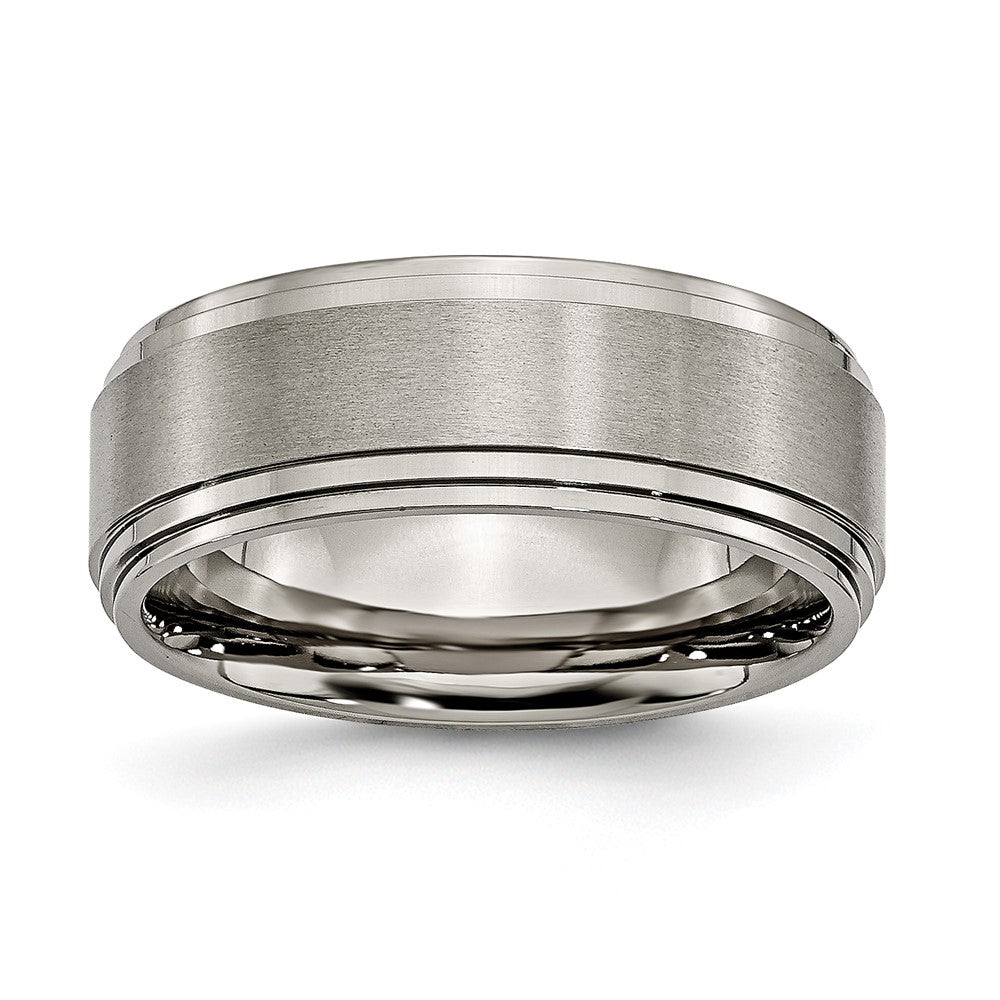 Men's 8mm Titanium Brushed Double Ridged Edge Comfort Fit Band, Item R11882 by The Black Bow Jewelry Co.