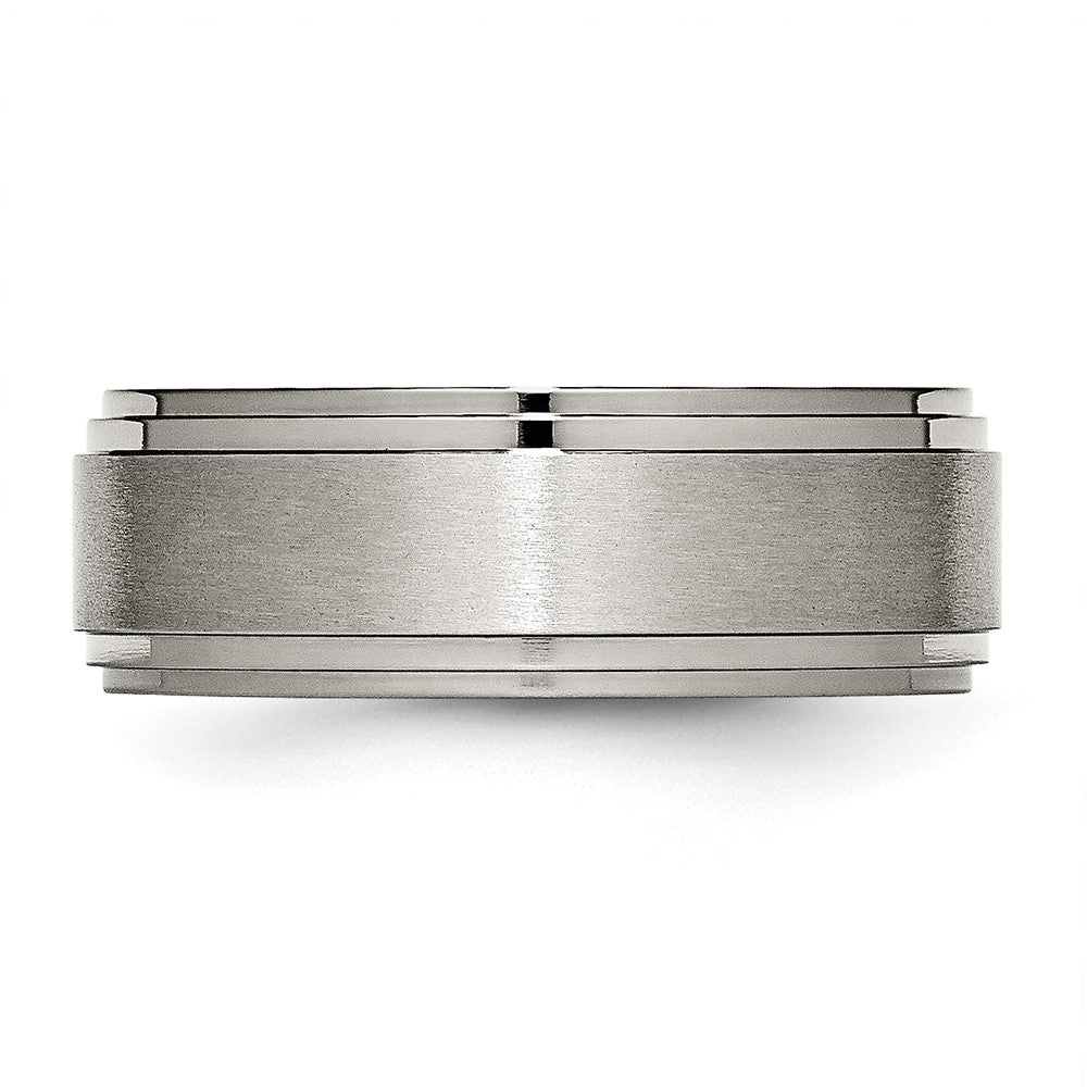 Alternate view of the Men's 8mm Titanium Brushed Double Ridged Edge Comfort Fit Band by The Black Bow Jewelry Co.