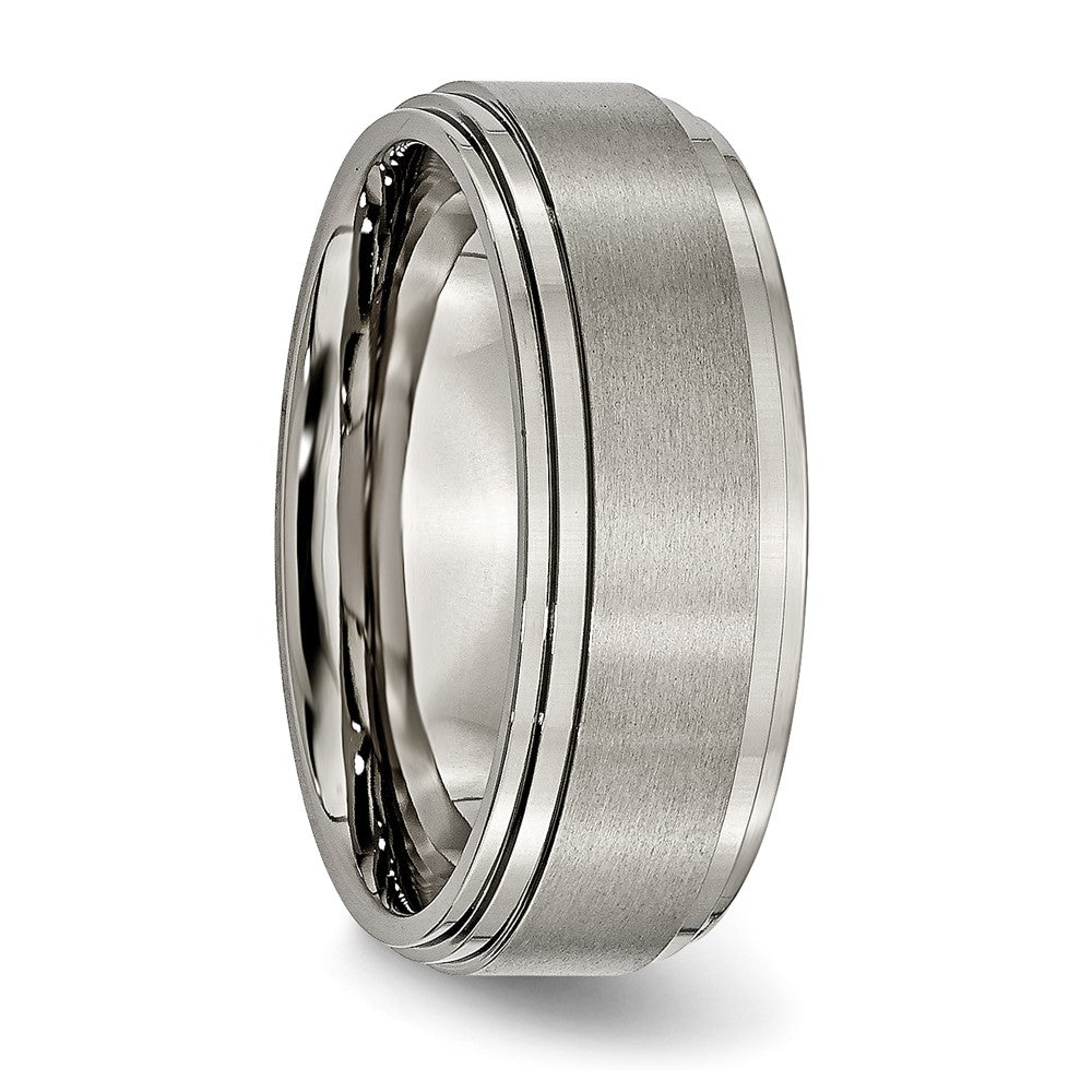Alternate view of the Men's 8mm Titanium Brushed Double Ridged Edge Comfort Fit Band by The Black Bow Jewelry Co.