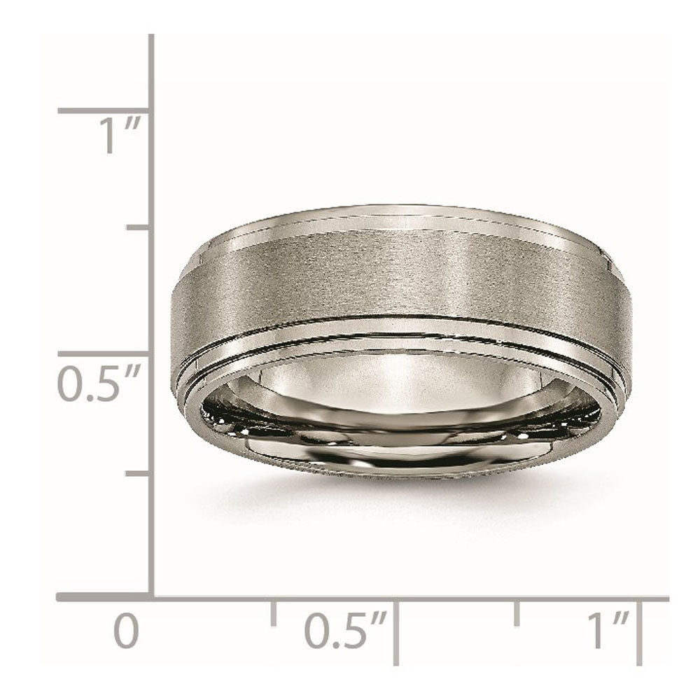 Alternate view of the Men's 8mm Titanium Brushed Double Ridged Edge Comfort Fit Band by The Black Bow Jewelry Co.