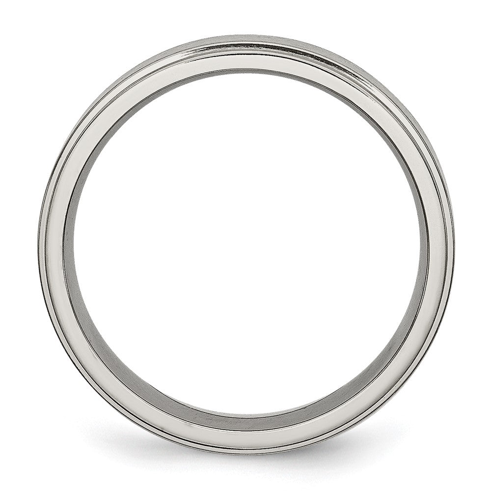 Alternate view of the 6mm Titanium Lightly Brushed Flat Ridge Edge Standard Fit Band by The Black Bow Jewelry Co.