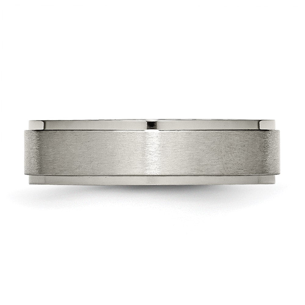 Alternate view of the 6mm Titanium Lightly Brushed Flat Ridge Edge Standard Fit Band by The Black Bow Jewelry Co.