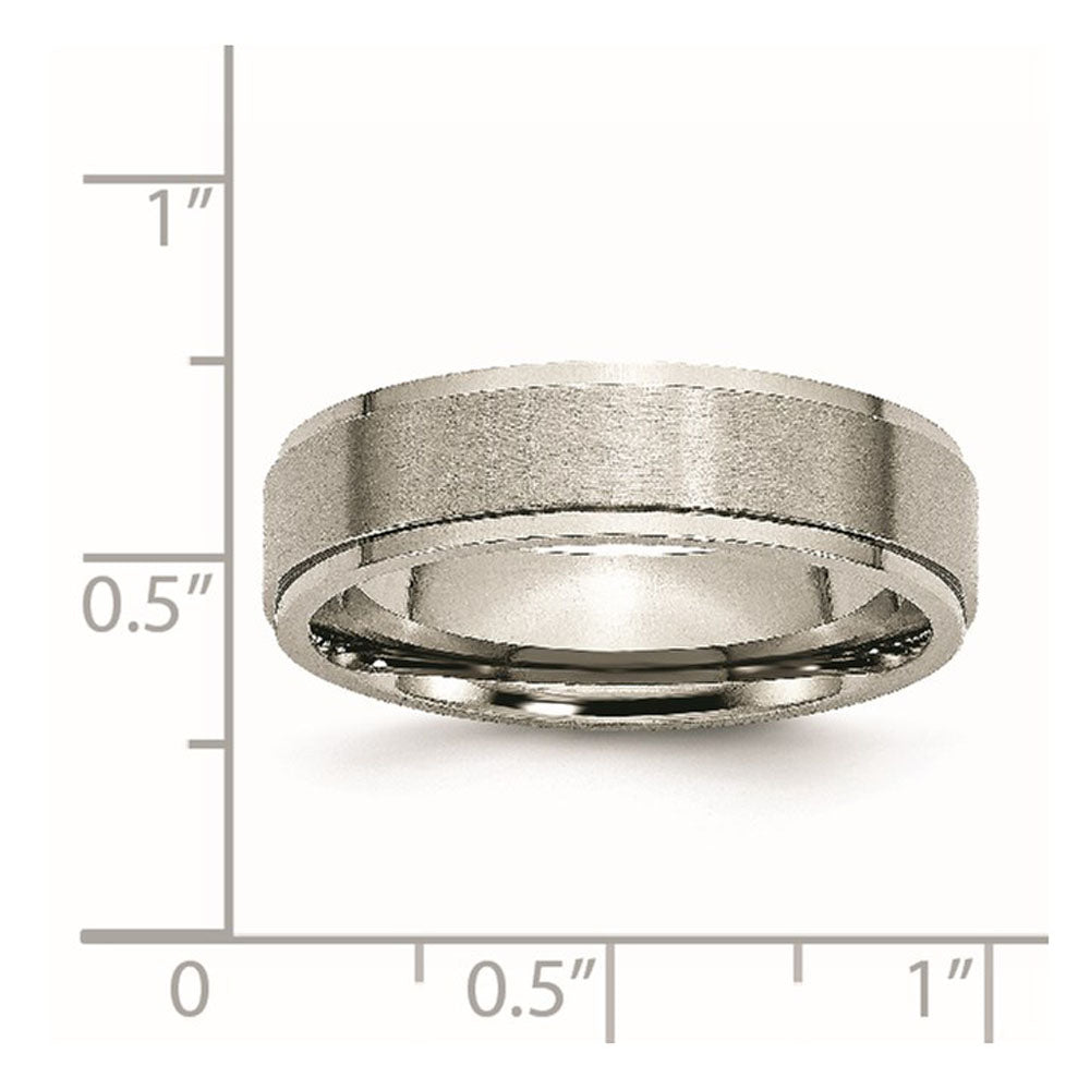 Alternate view of the 6mm Titanium Lightly Brushed Flat Ridge Edge Standard Fit Band by The Black Bow Jewelry Co.