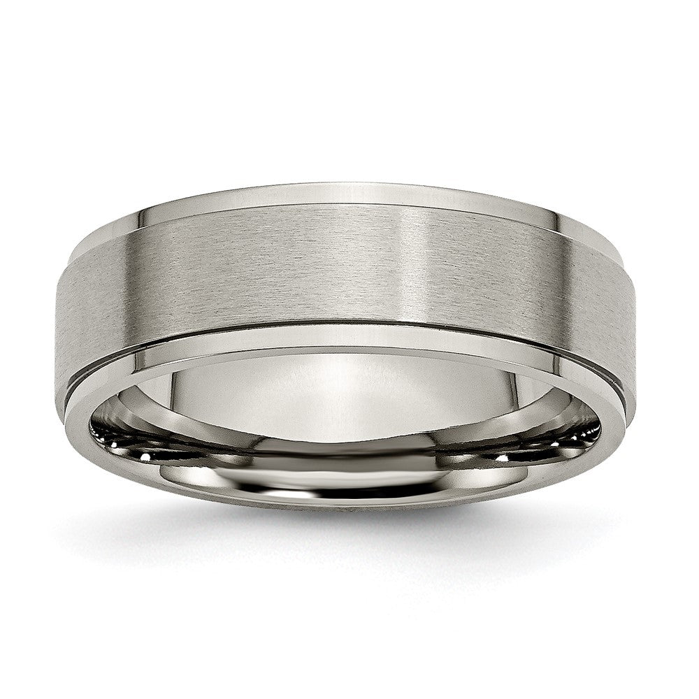 7mm Titanium Lightly Brushed Flat Ridge Edge Comfort Fit Band, Item R11885 by The Black Bow Jewelry Co.