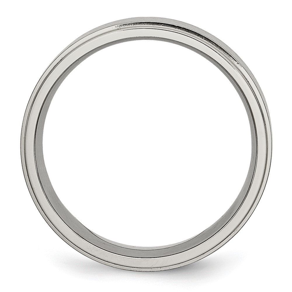 Alternate view of the 7mm Titanium Lightly Brushed Flat Ridge Edge Comfort Fit Band by The Black Bow Jewelry Co.