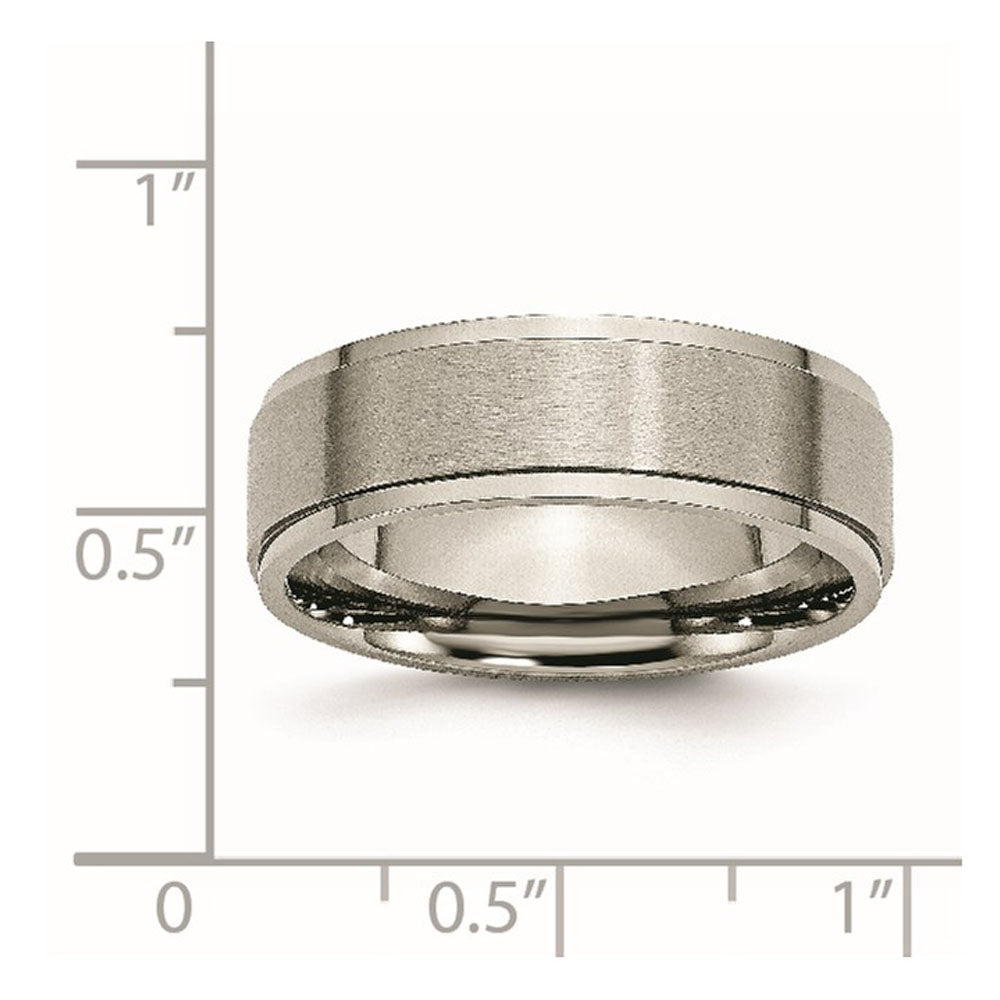 Alternate view of the 7mm Titanium Lightly Brushed Flat Ridge Edge Comfort Fit Band by The Black Bow Jewelry Co.