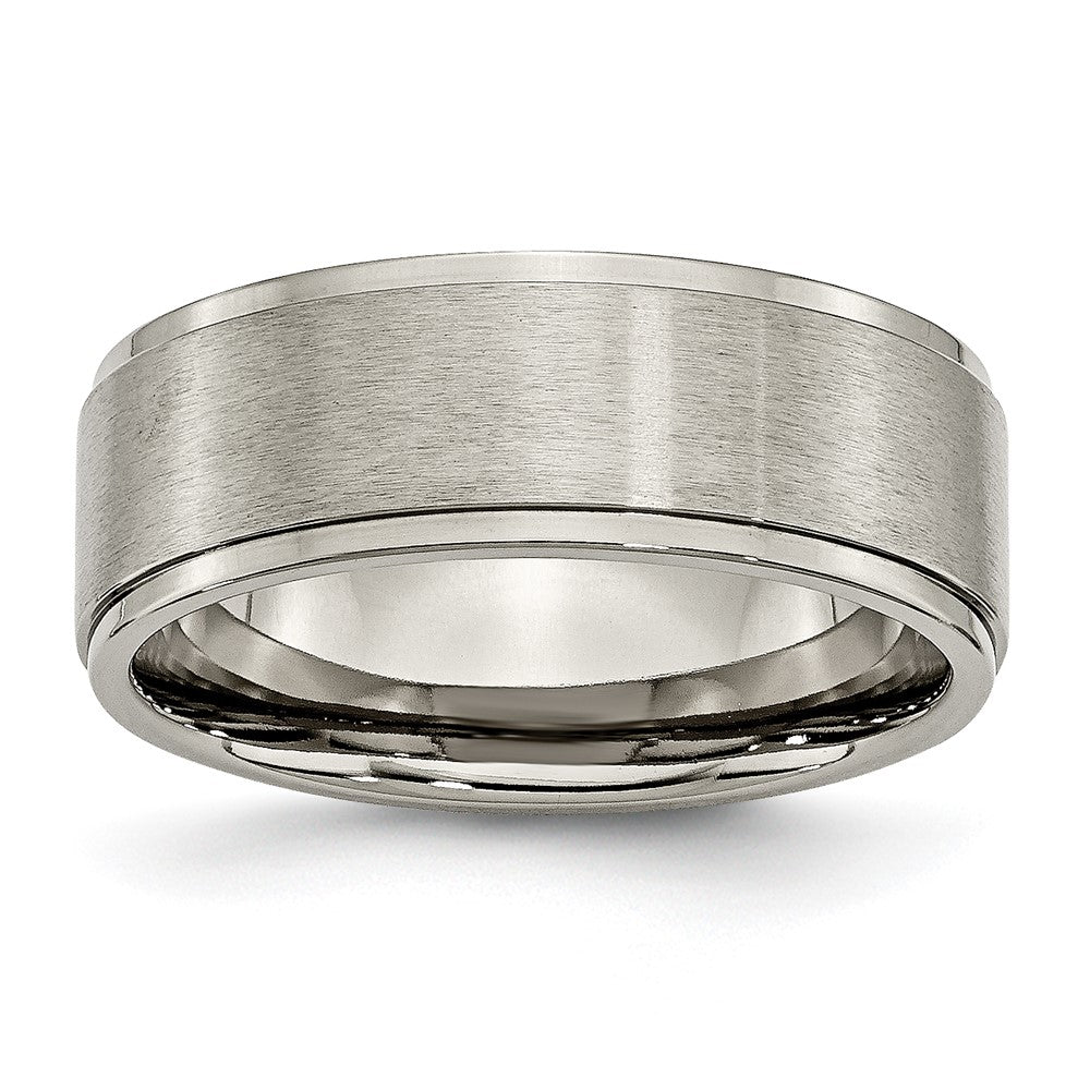 8mm Titanium Brushed Flat Polished Ridged Edge Comfort Fit Band, Item R11886 by The Black Bow Jewelry Co.
