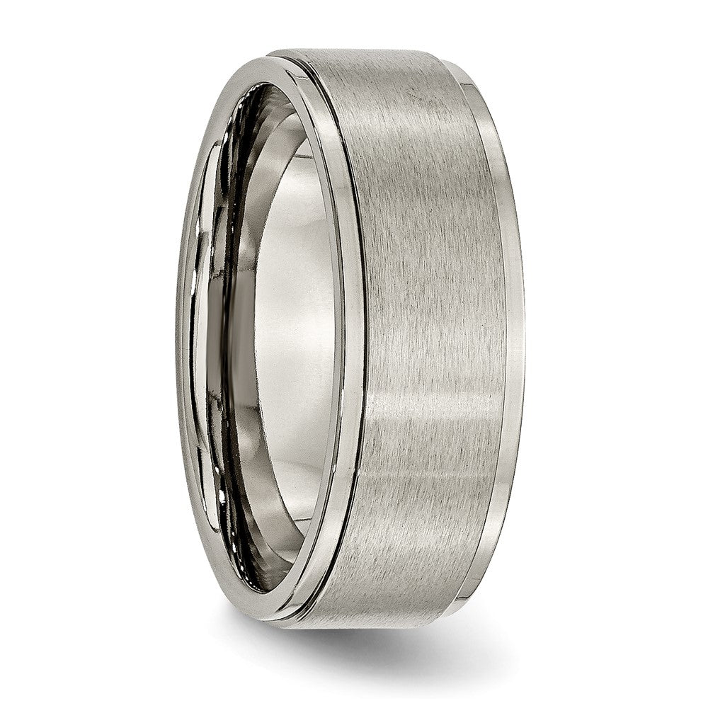 Alternate view of the 8mm Titanium Brushed Flat Polished Ridged Edge Comfort Fit Band by The Black Bow Jewelry Co.