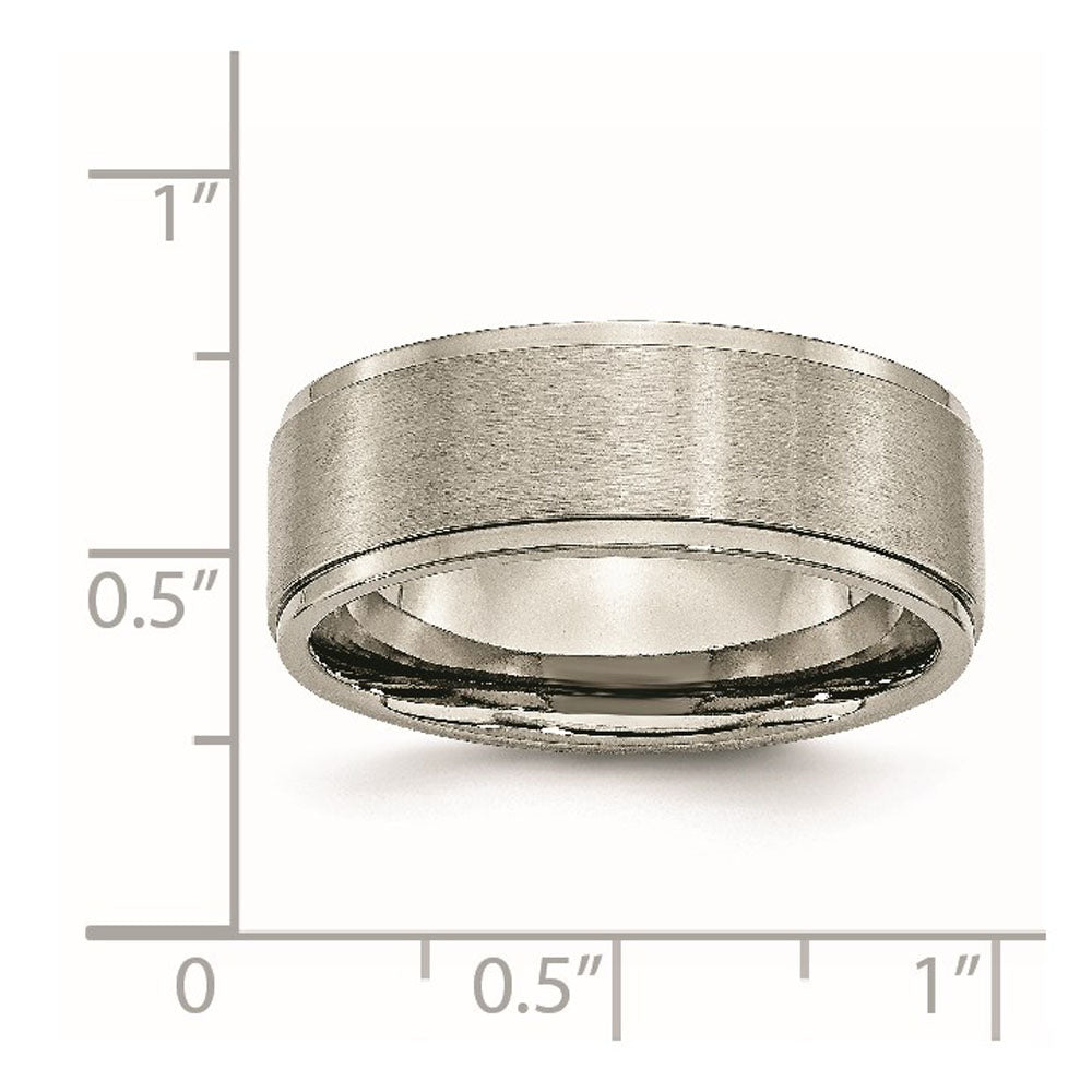 Alternate view of the 8mm Titanium Brushed Flat Polished Ridged Edge Comfort Fit Band by The Black Bow Jewelry Co.