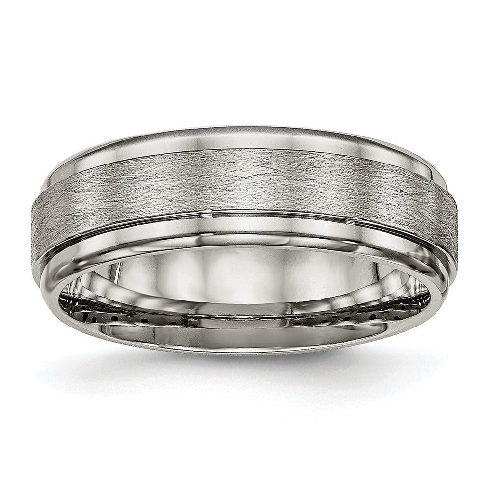 7mm Titanium Brushed Flat Ridged Edge Comfort Fit Band, Item R11887 by The Black Bow Jewelry Co.