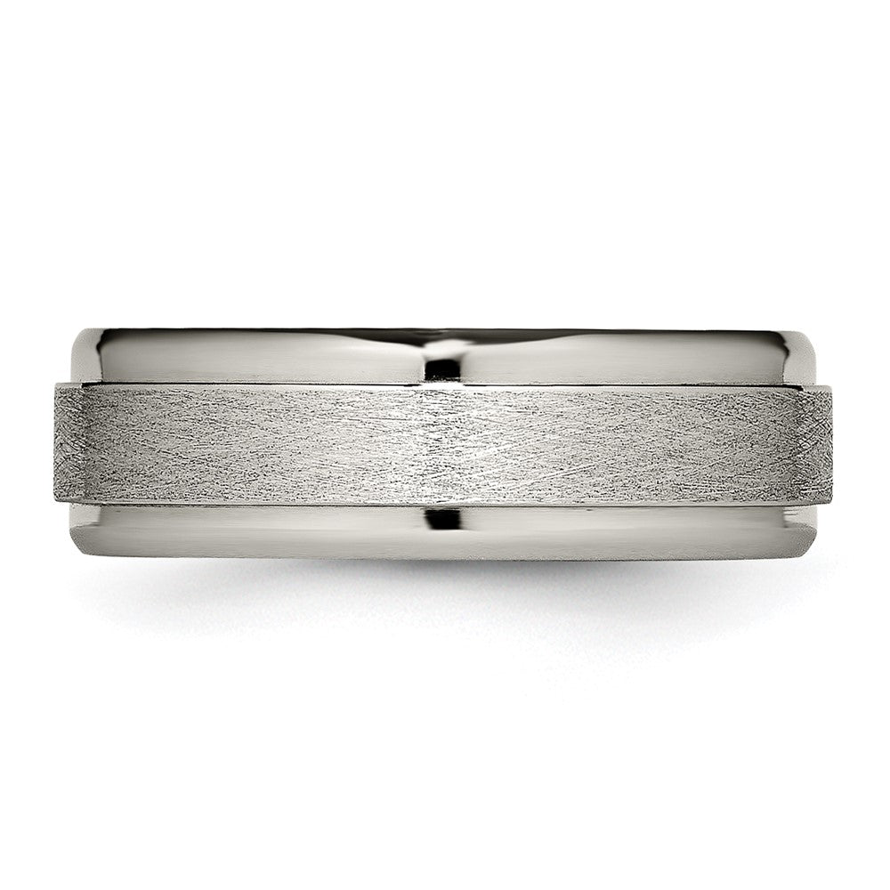 Alternate view of the 7mm Titanium Brushed Flat Ridged Edge Comfort Fit Band by The Black Bow Jewelry Co.