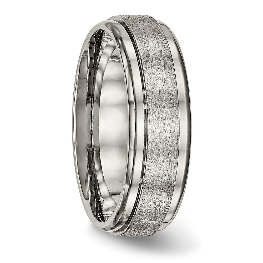Alternate view of the 7mm Titanium Brushed Flat Ridged Edge Comfort Fit Band by The Black Bow Jewelry Co.