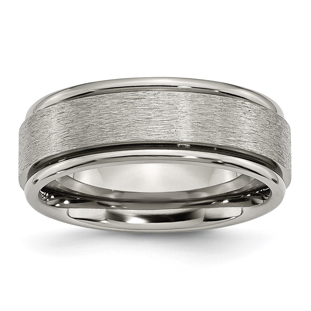 8mm Titanium Brushed Center Grooved Edge Comfort Fit Band, Item R11888 by The Black Bow Jewelry Co.