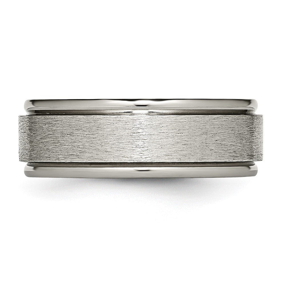 Alternate view of the 8mm Titanium Brushed Center Grooved Edge Comfort Fit Band by The Black Bow Jewelry Co.