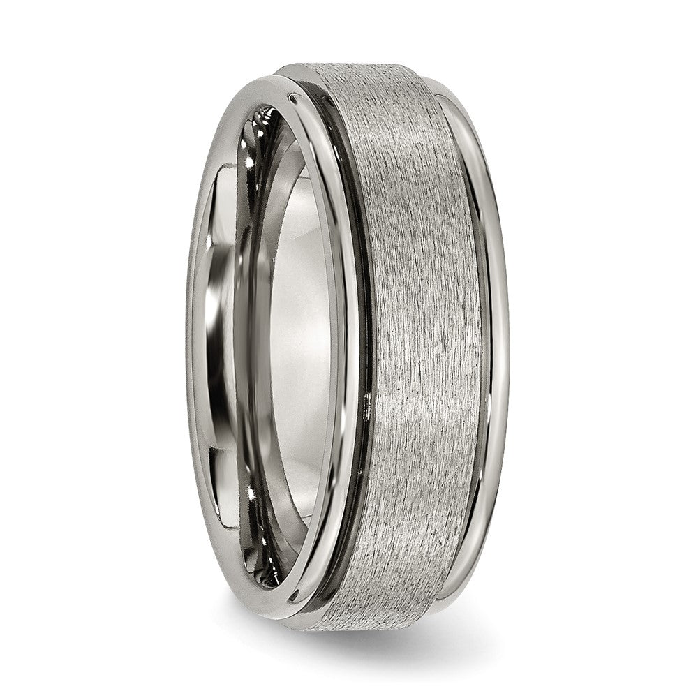 Alternate view of the 8mm Titanium Brushed Center Grooved Edge Comfort Fit Band by The Black Bow Jewelry Co.