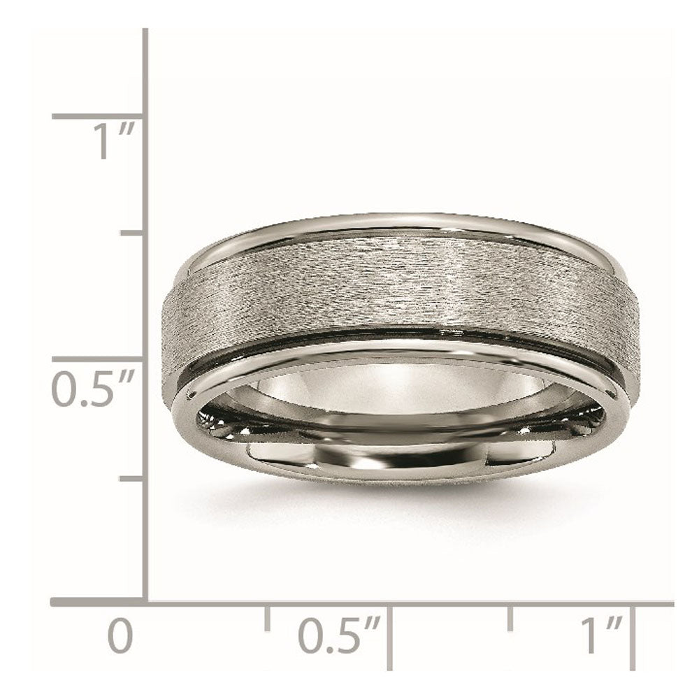 Alternate view of the 8mm Titanium Brushed Center Grooved Edge Comfort Fit Band by The Black Bow Jewelry Co.