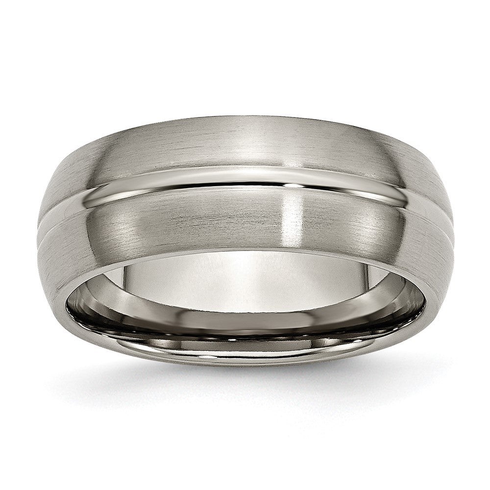 Titanium, 8mm Grooved Center Domed Standard Fit Band, Item R11889 by The Black Bow Jewelry Co.