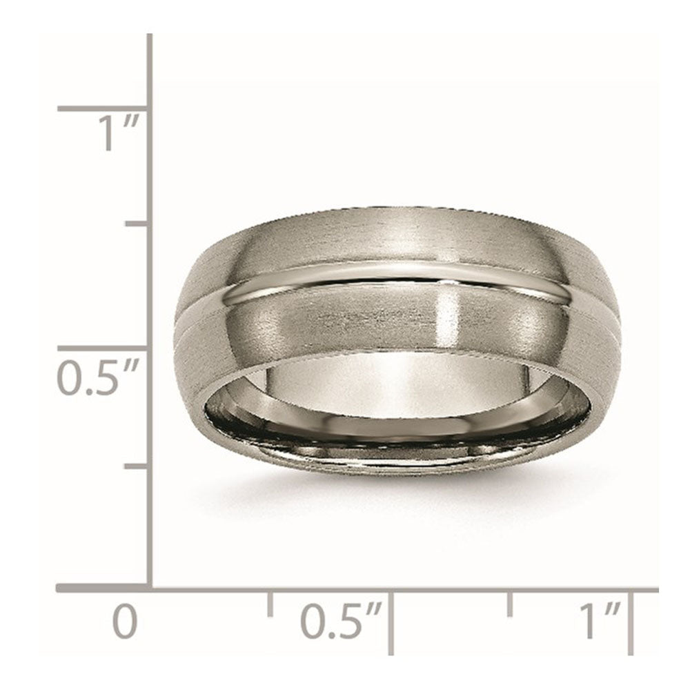 Alternate view of the Titanium, 8mm Grooved Center Domed Standard Fit Band by The Black Bow Jewelry Co.