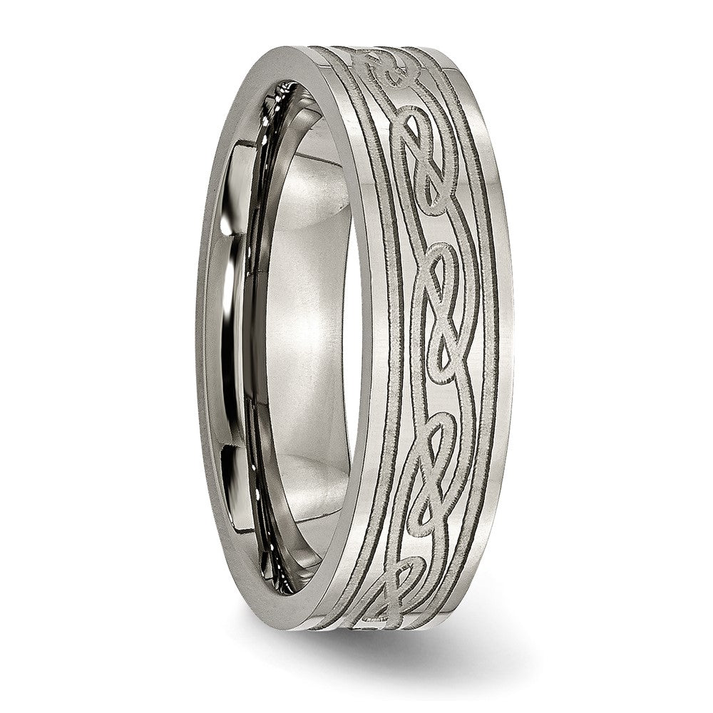 Alternate view of the 6mm Titanium Laser Etched Celtic Knot Flat Comfort Fit Band by The Black Bow Jewelry Co.