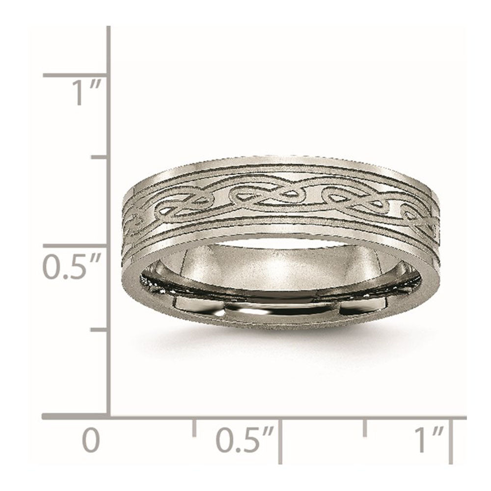 Alternate view of the 6mm Titanium Laser Etched Celtic Knot Flat Comfort Fit Band by The Black Bow Jewelry Co.