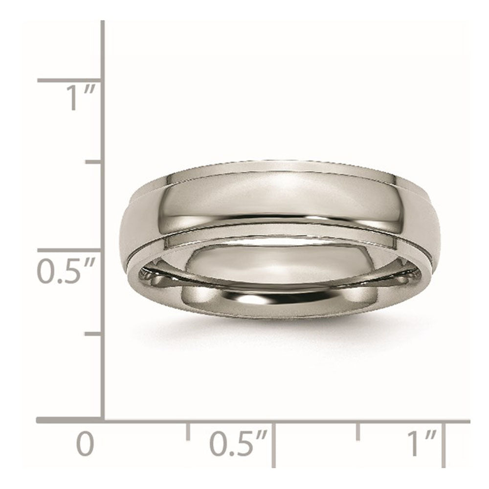 Alternate view of the 6mm Titanium Polished Domed Ridged Edge Standard Fit Band by The Black Bow Jewelry Co.