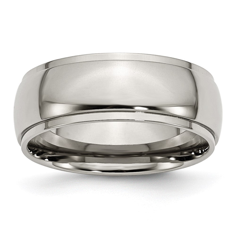 8mm Titanium Polished Domed Ridged Edge Standard Fit Band, Item R11893 by The Black Bow Jewelry Co.