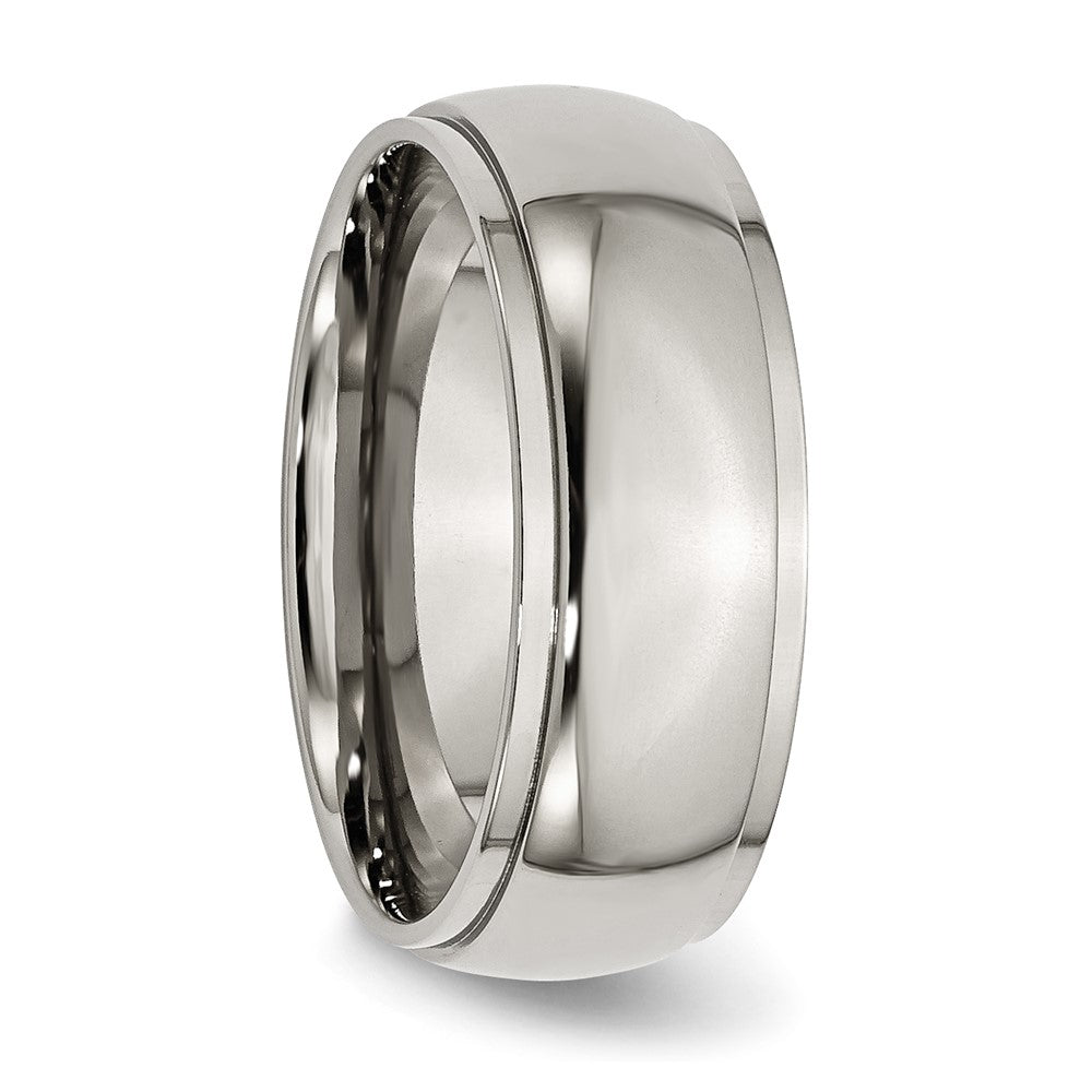 Alternate view of the 8mm Titanium Polished Domed Ridged Edge Standard Fit Band by The Black Bow Jewelry Co.
