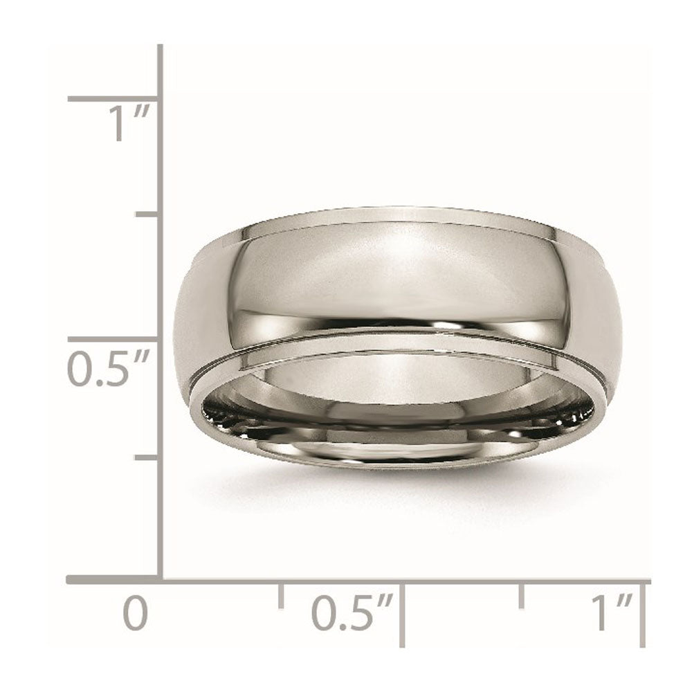 Alternate view of the 8mm Titanium Polished Domed Ridged Edge Standard Fit Band by The Black Bow Jewelry Co.