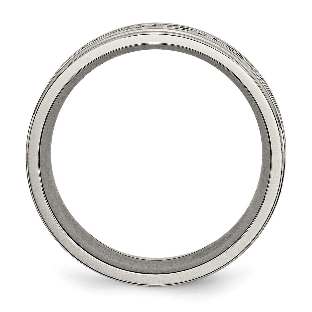 Alternate view of the 9mm Titanium Scroll Design Rounded Edge Standard Fit Band by The Black Bow Jewelry Co.