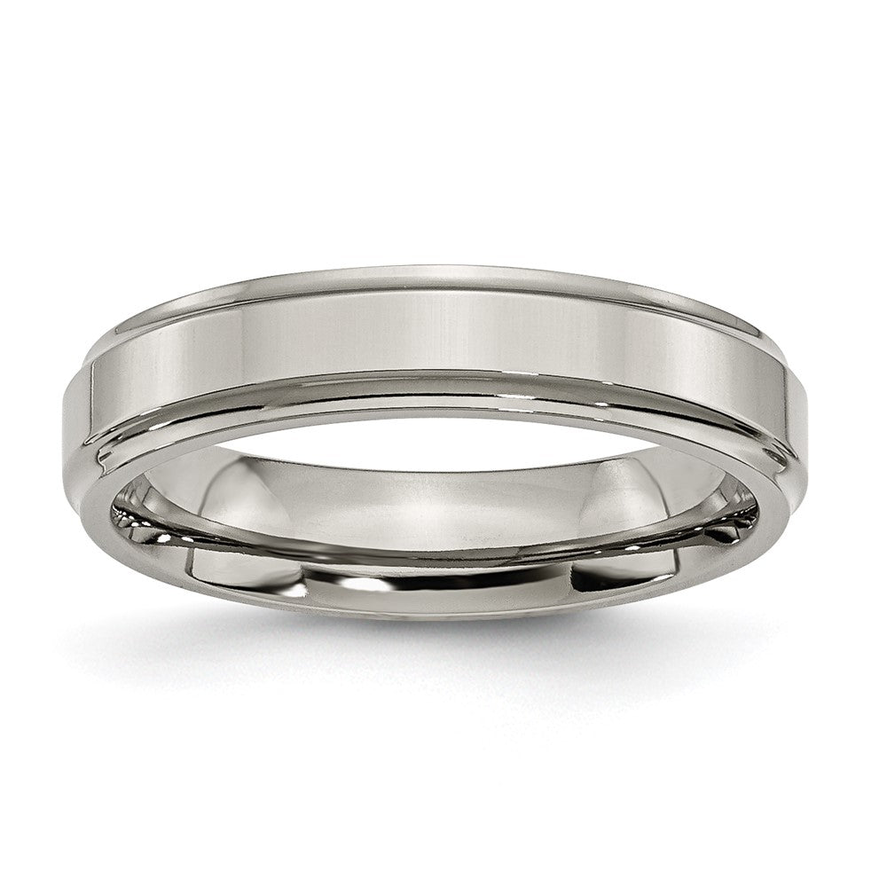 5mm Titanium Polished Flat Ridged Edge Standard Fit Band, Item R11895 by The Black Bow Jewelry Co.