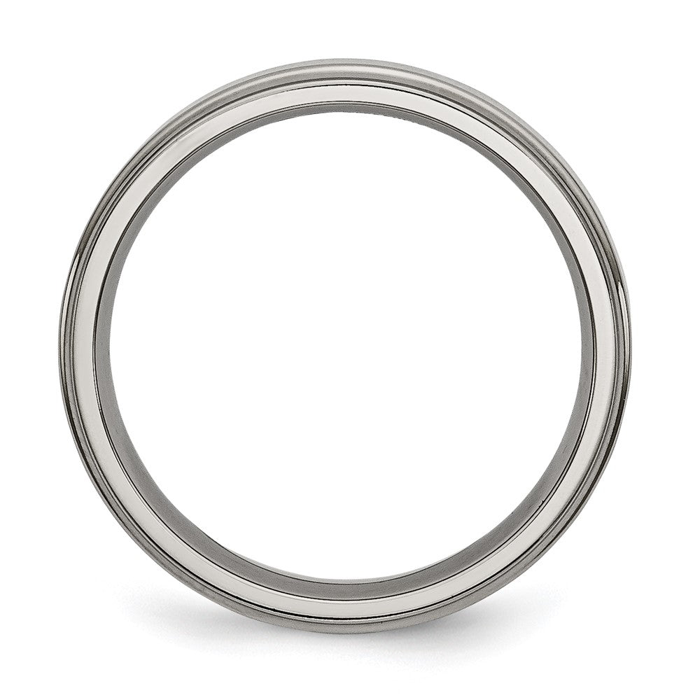 Alternate view of the 5mm Titanium Polished Flat Ridged Edge Standard Fit Band by The Black Bow Jewelry Co.