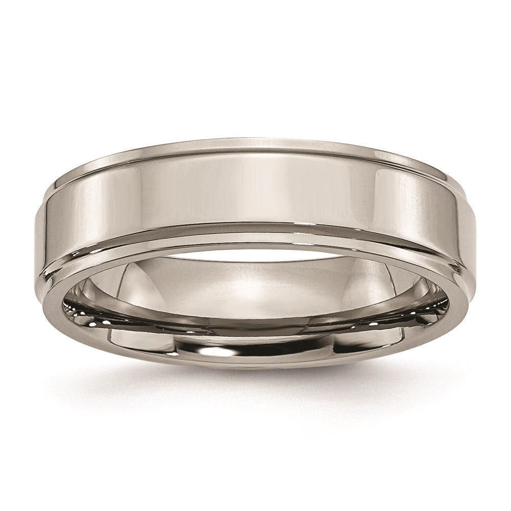 6mm Titanium Polished Flat Ridged Edge Standard Fit Band, Item R11896 by The Black Bow Jewelry Co.