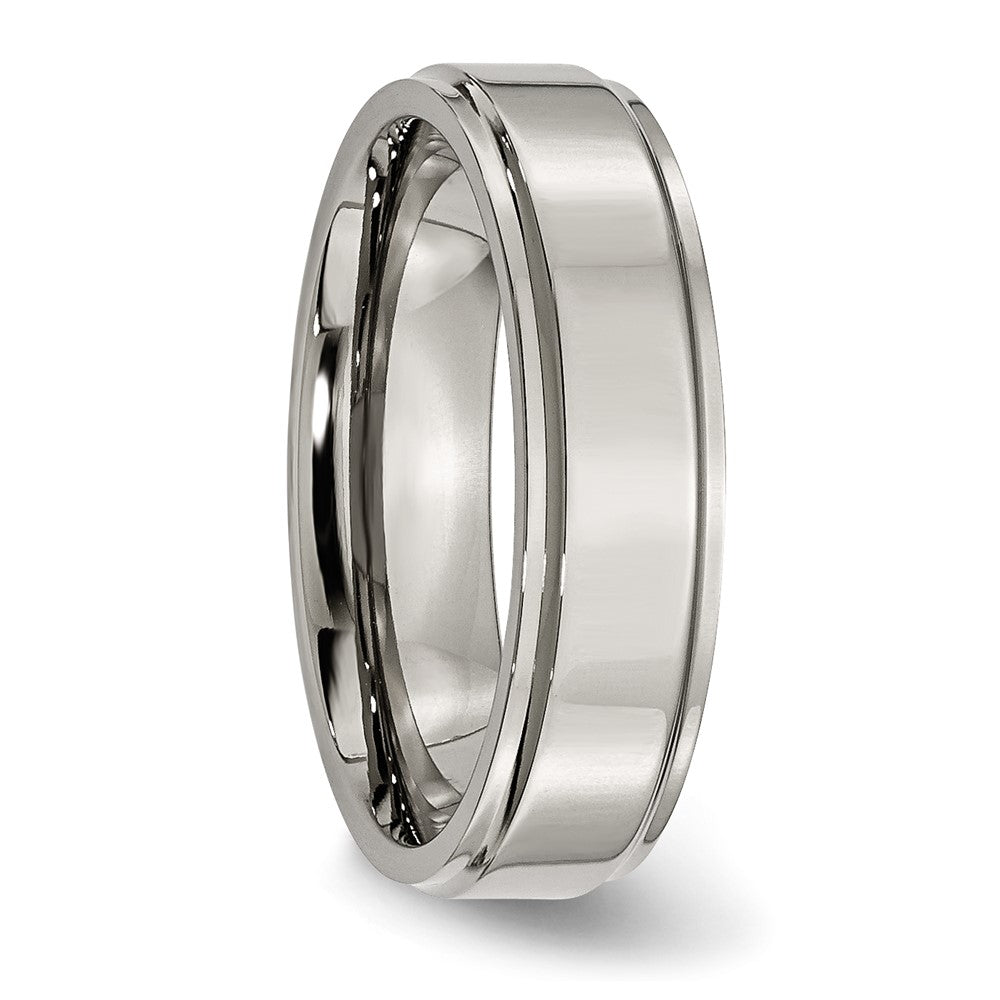 Alternate view of the 6mm Titanium Polished Flat Ridged Edge Standard Fit Band by The Black Bow Jewelry Co.