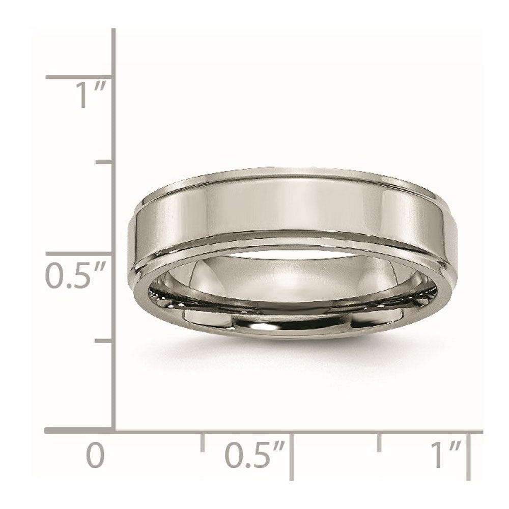 Alternate view of the 6mm Titanium Polished Flat Ridged Edge Standard Fit Band by The Black Bow Jewelry Co.