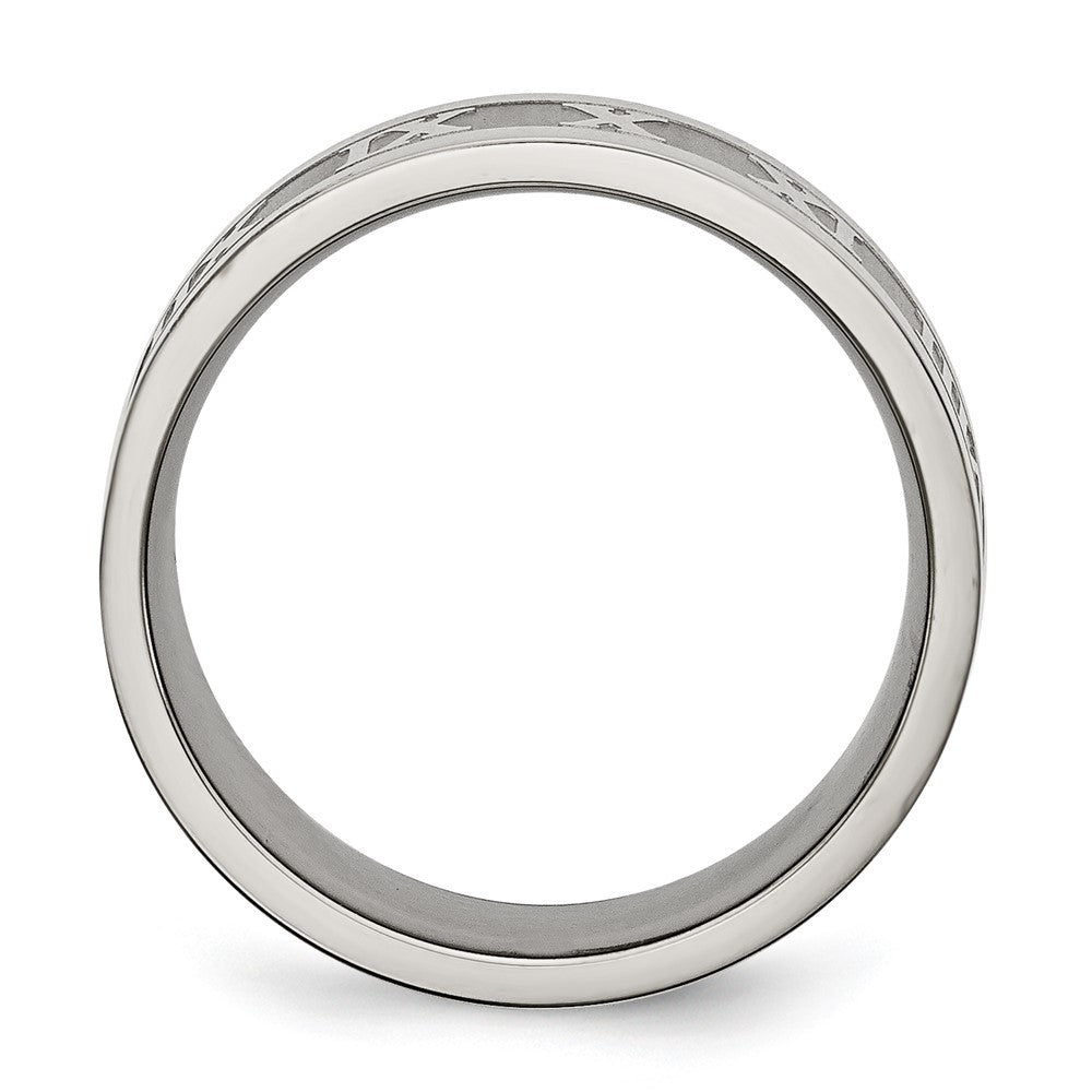 Alternate view of the 8mm Titanium Satin Center Roman Numerals Flat Standard Fit Band by The Black Bow Jewelry Co.