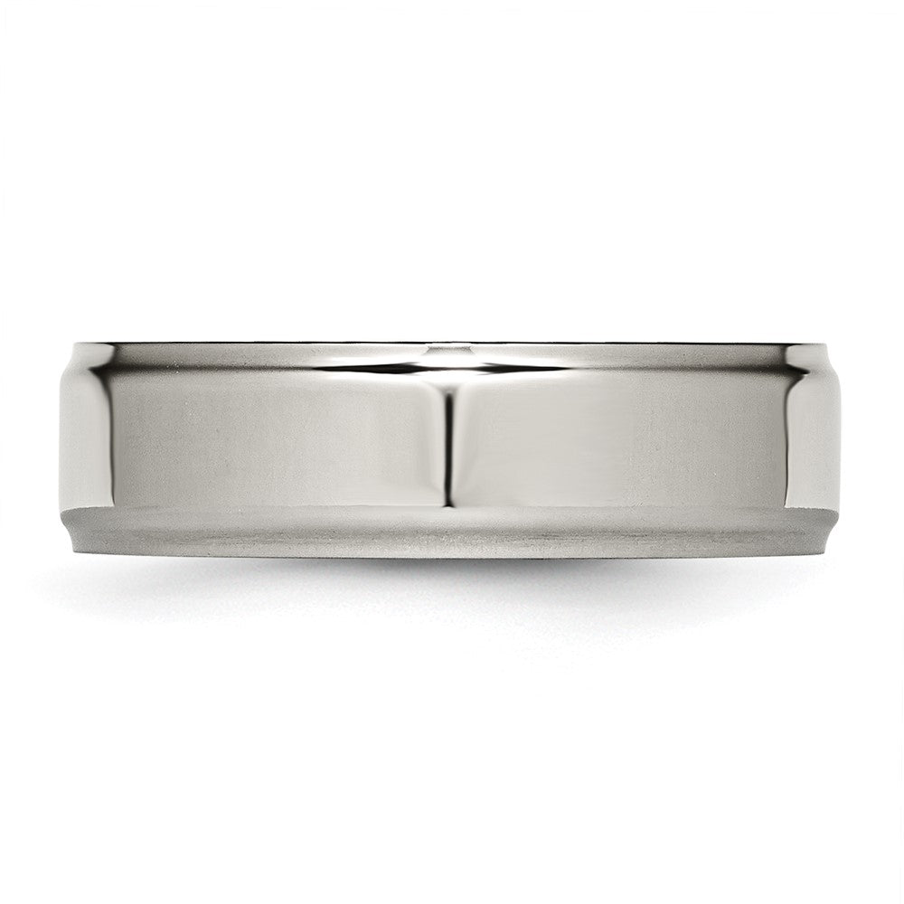 Alternate view of the 7mm Titanium Polished Flat & Ridged Edge Standard Fit Band by The Black Bow Jewelry Co.