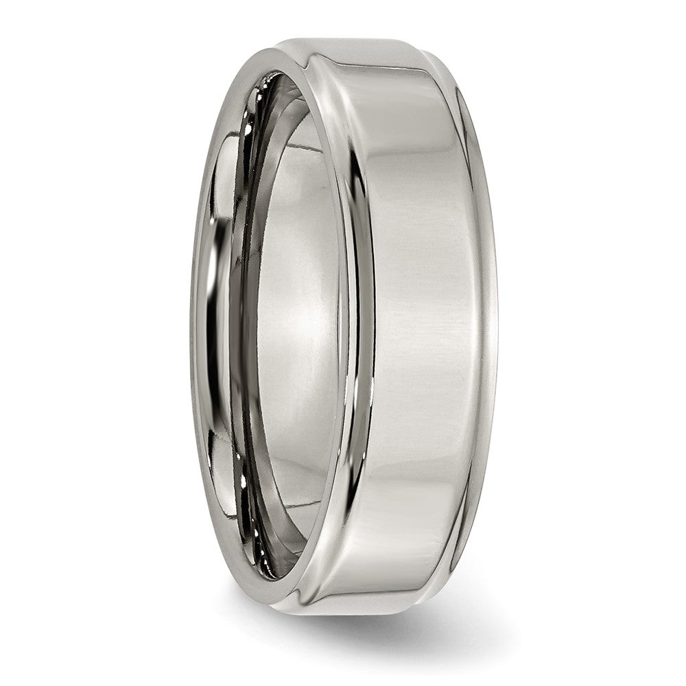 Alternate view of the 7mm Titanium Polished Flat & Ridged Edge Standard Fit Band by The Black Bow Jewelry Co.