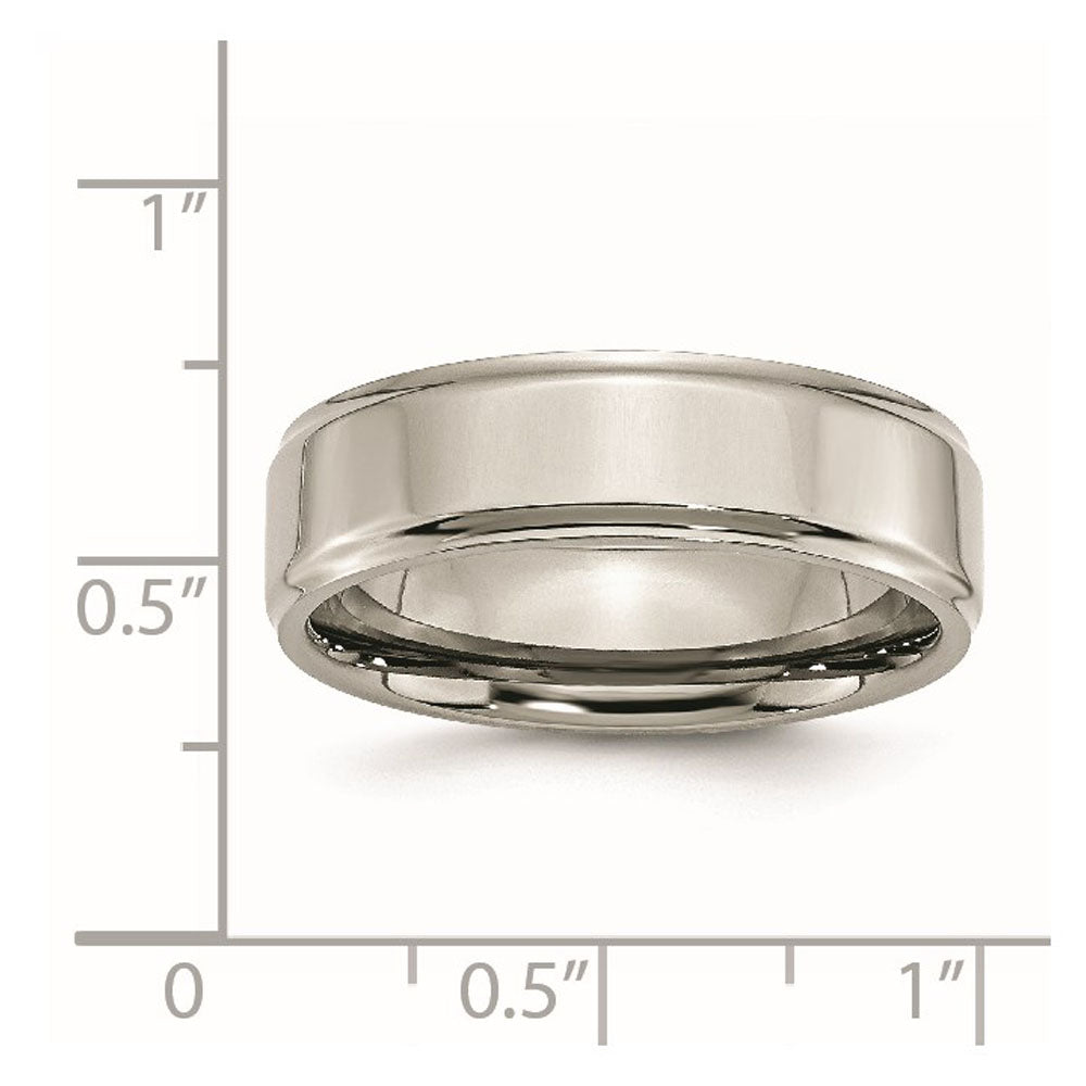 Alternate view of the 7mm Titanium Polished Flat & Ridged Edge Standard Fit Band by The Black Bow Jewelry Co.