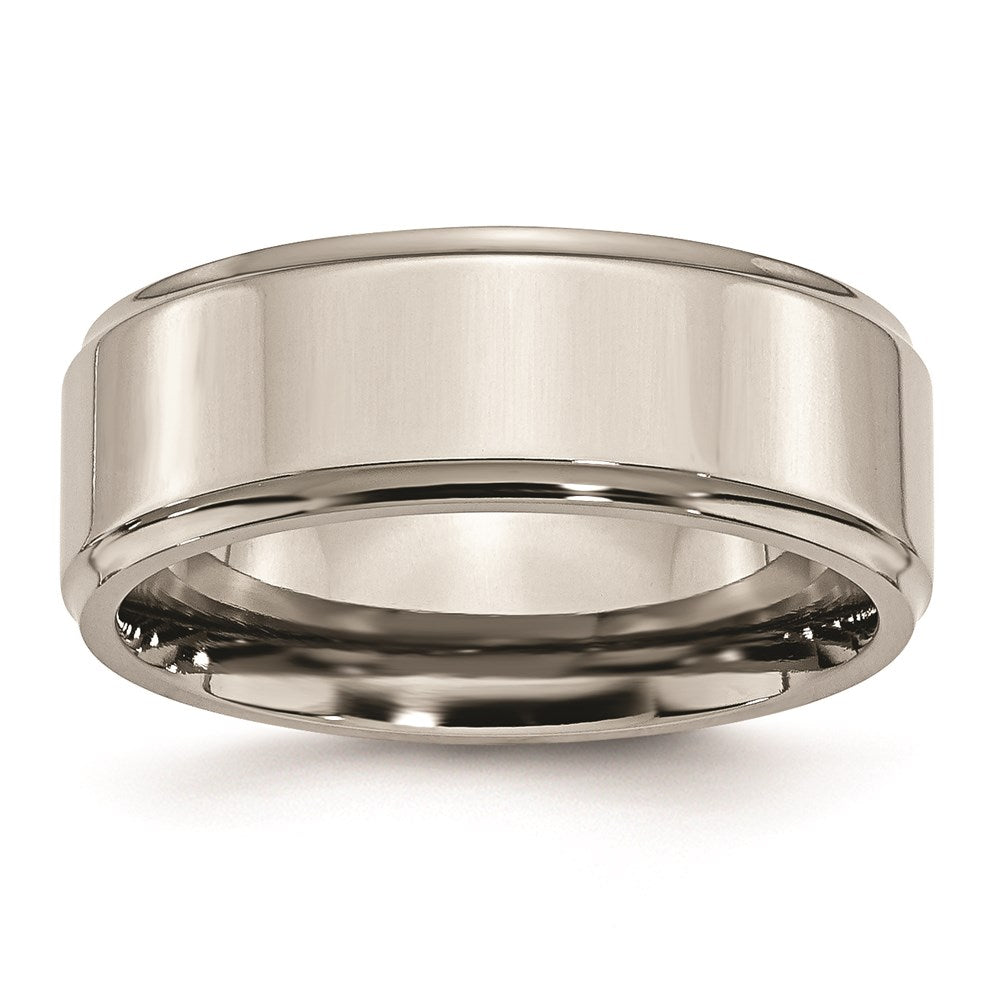 8mm Titanium Polished Flat & Ridged Edge Standard Fit Band, Item R11899 by The Black Bow Jewelry Co.