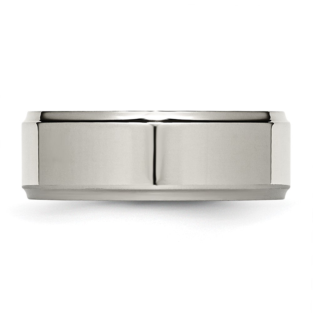 Alternate view of the 8mm Titanium Polished Flat & Ridged Edge Standard Fit Band by The Black Bow Jewelry Co.