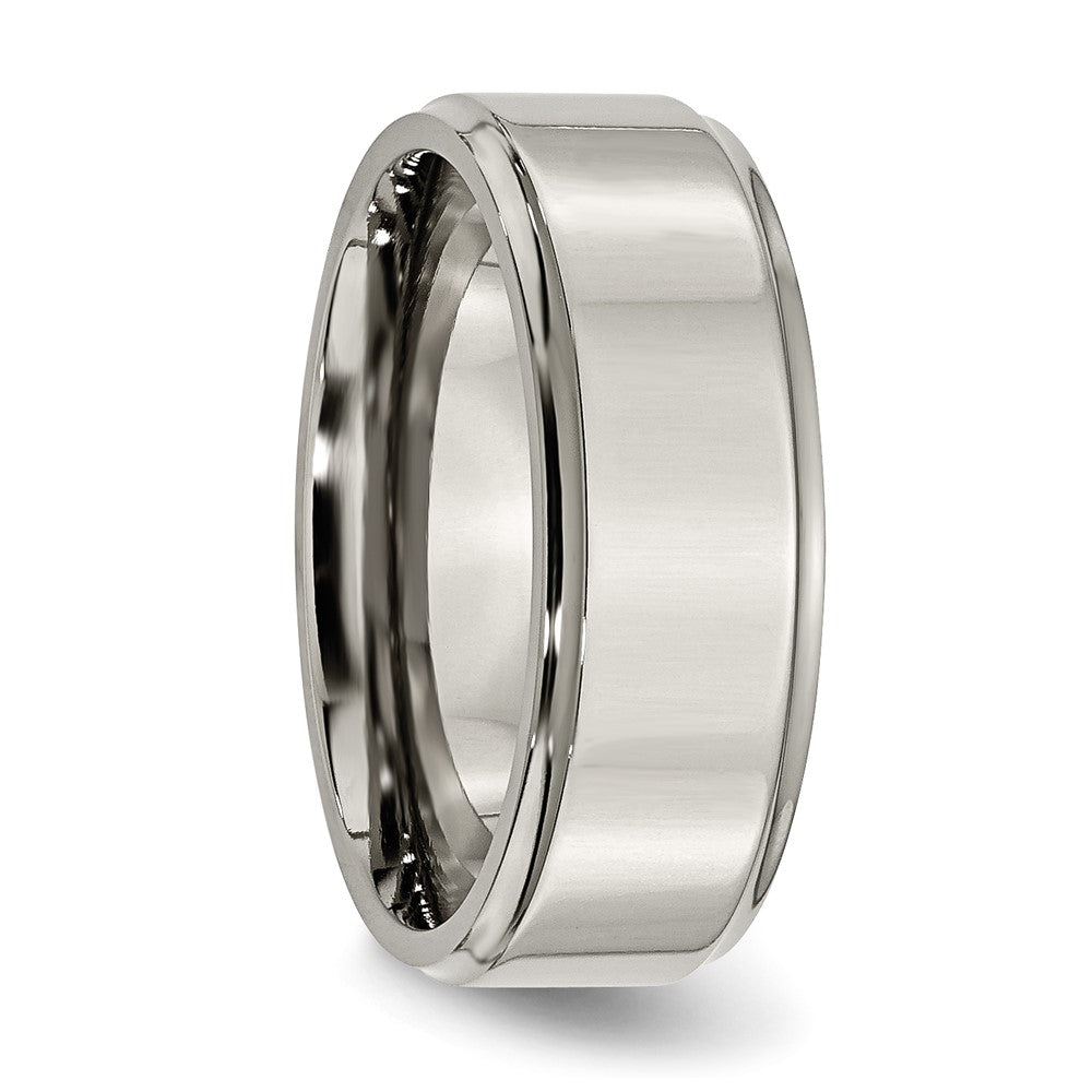 Alternate view of the 8mm Titanium Polished Flat & Ridged Edge Standard Fit Band by The Black Bow Jewelry Co.