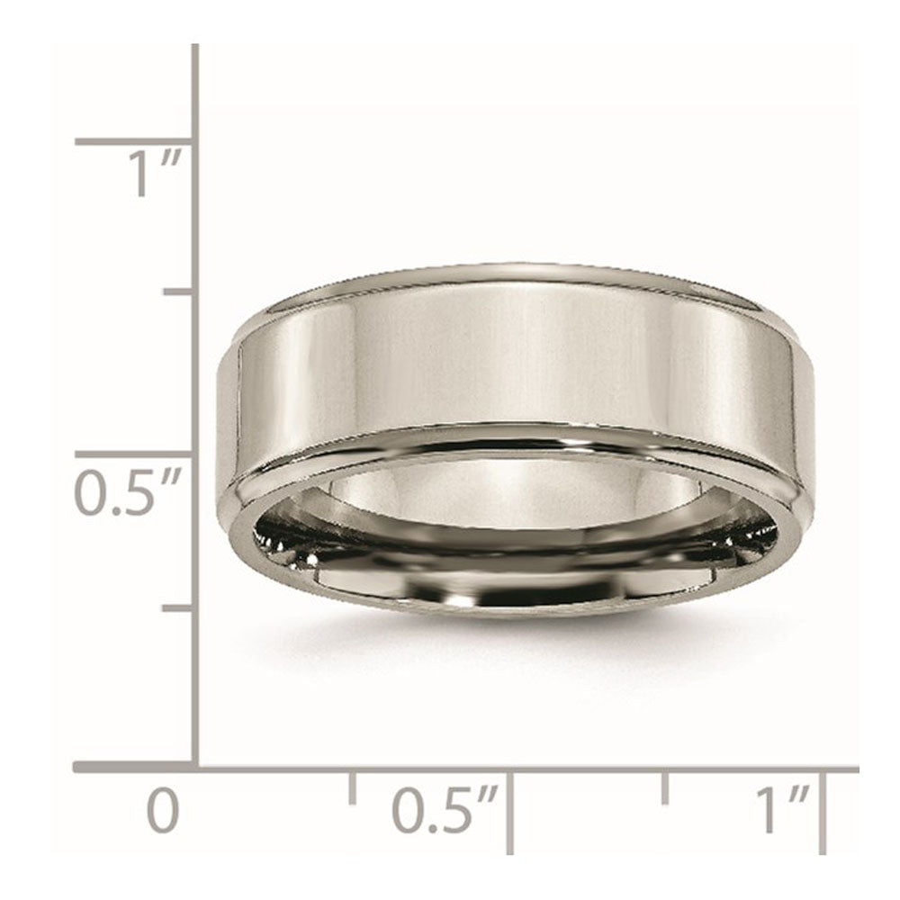 Alternate view of the 8mm Titanium Polished Flat & Ridged Edge Standard Fit Band by The Black Bow Jewelry Co.