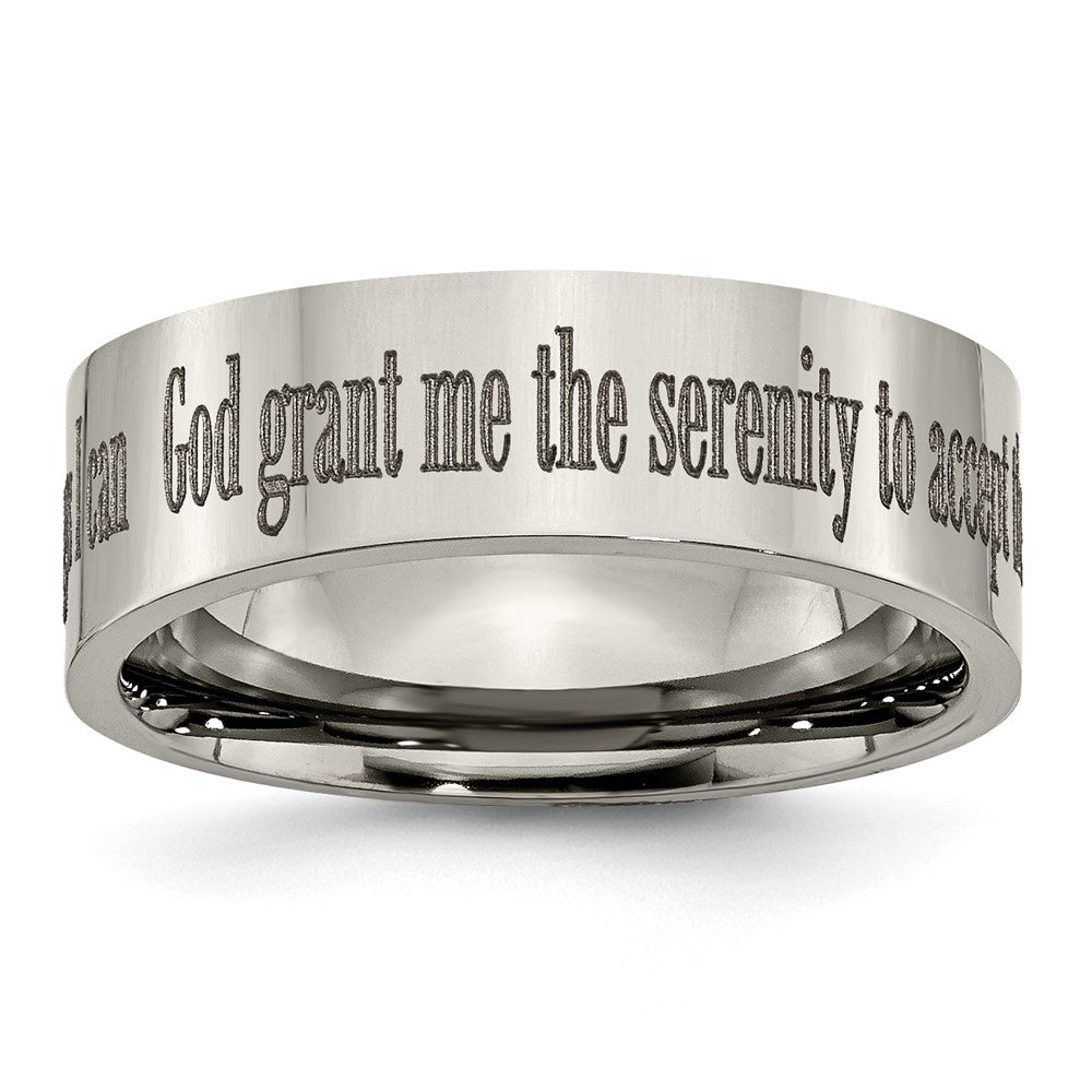 8mm Titanium Polished Serenity Prayer Flat Standard Fit Band, Item R11901 by The Black Bow Jewelry Co.