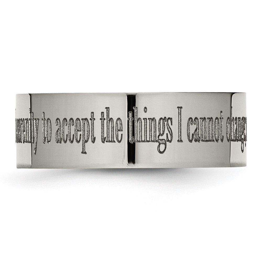 Alternate view of the 8mm Titanium Polished Serenity Prayer Flat Standard Fit Band by The Black Bow Jewelry Co.