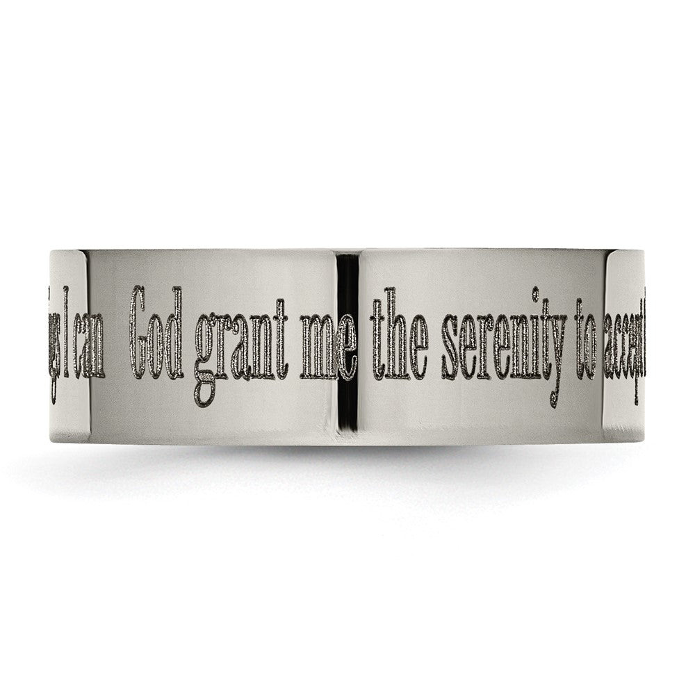 Alternate view of the 8mm Titanium Polished Serenity Prayer Flat Standard Fit Band by The Black Bow Jewelry Co.