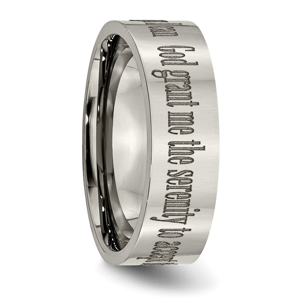 Alternate view of the 8mm Titanium Polished Serenity Prayer Flat Standard Fit Band by The Black Bow Jewelry Co.